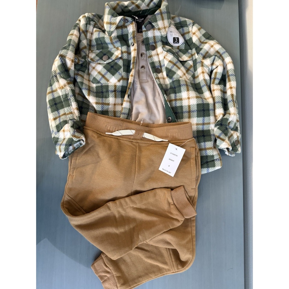 Eddie Bauer Boys  Flannel Jacket Thermal Top Jogger Pants 3 Pc Set Sz 4 New NWT
